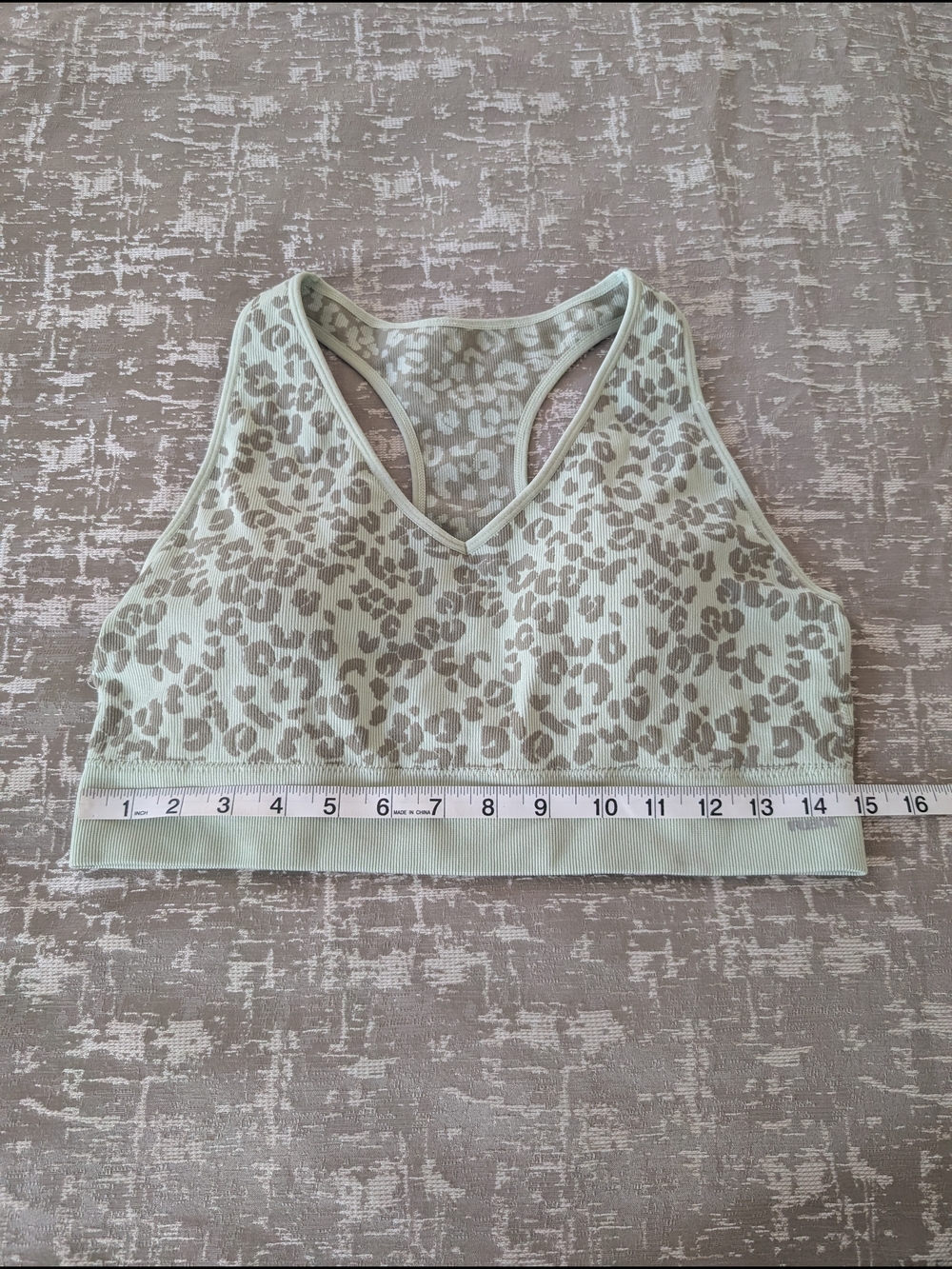 RBX Mint Green and Taupe Leopard Racerback Seamless Sports Bra - Picture 2 of 5